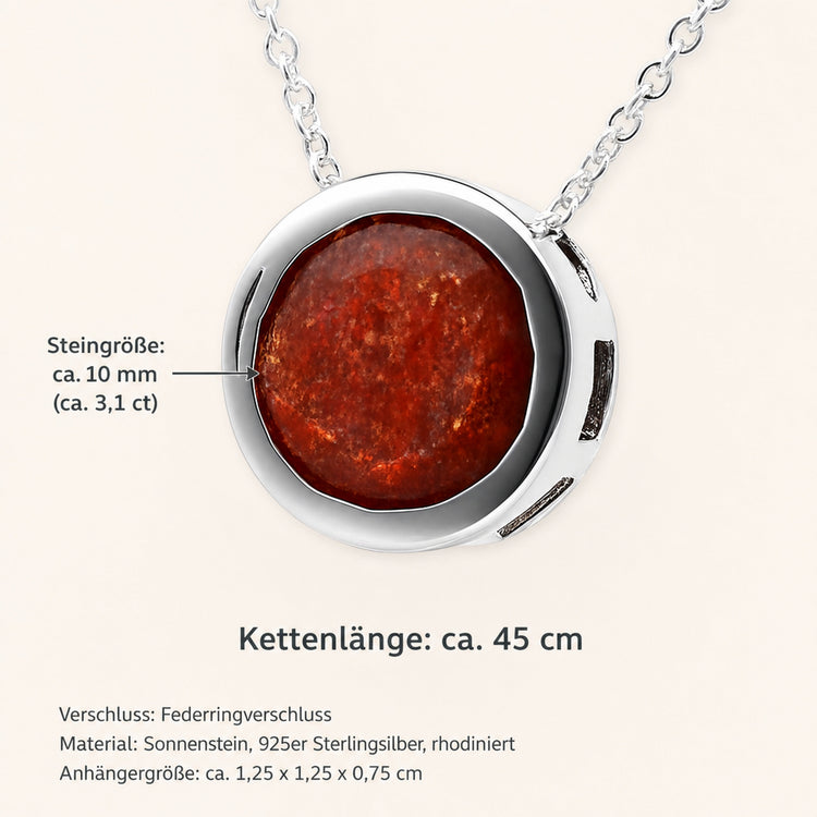 Sonnenstein Solitär-Anhänger mit Kette | 925er Silber | 45 cm