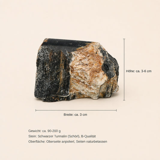 Turmalin, schwarz (Schörl) Rohstein anpoliert | B-Qualität | 3-6 cm