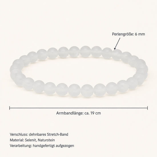 Selenit Kugelarmband 6 mm – zartweißer Edelstein, 19 cm