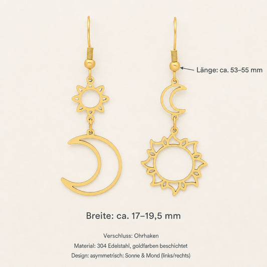 Sonne & Mond Ohrhänger Edelstahl Gold – Bohemian Style