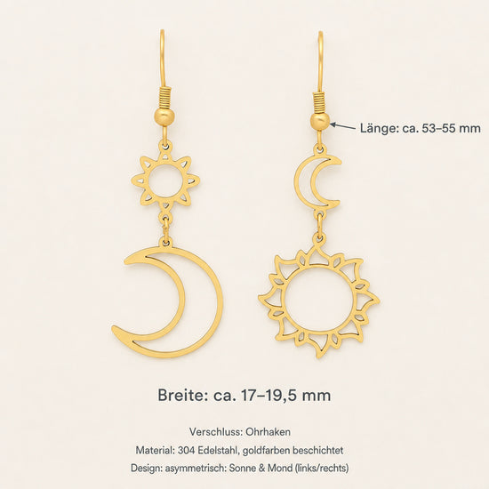 Sonne & Mond Ohrhänger Edelstahl Gold – Bohemian Style