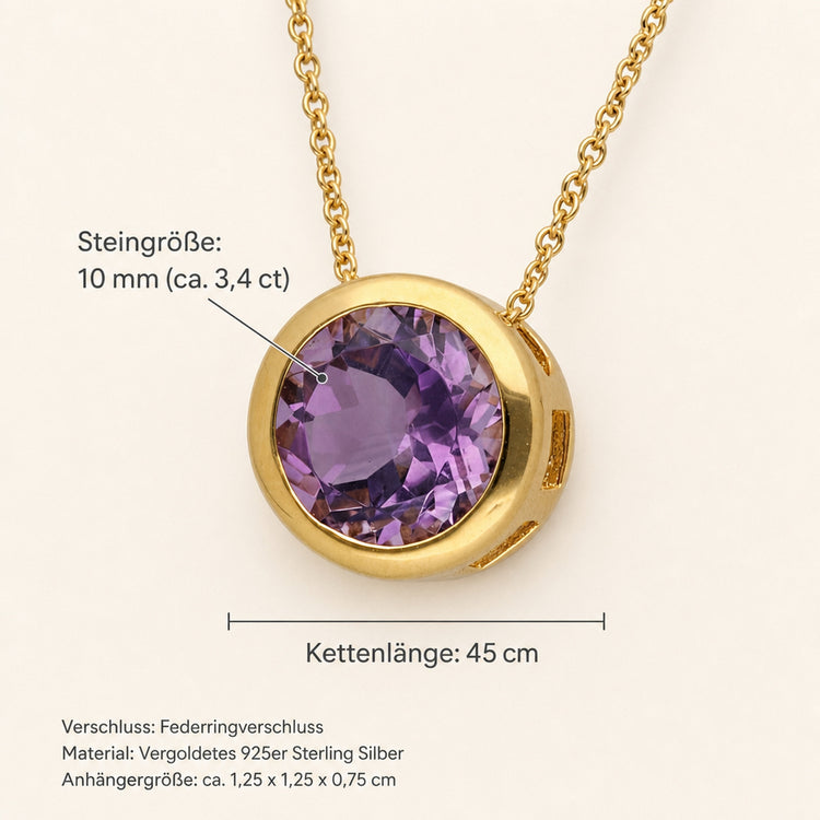 Amethyst Solitär-Anhänger mit Kette | vergoldetes 925er Silber | 45 cm