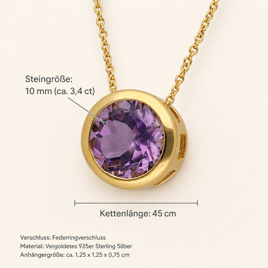 Amethyst Solitär-Anhänger mit Kette | vergoldetes 925er Silber | 45 cm