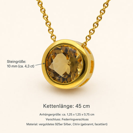 Citrin Solitär-Anhänger mit Kette | vergoldetes 925er Silber | 45 cm