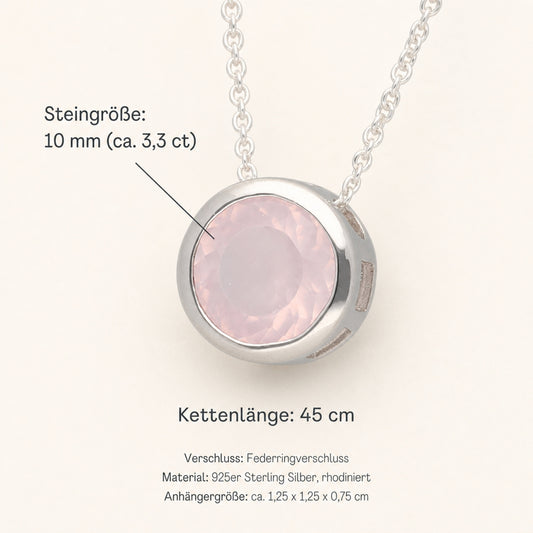 Rosenquarz Solitär-Anhänger mit Kette | 925er Silber | 45 cm