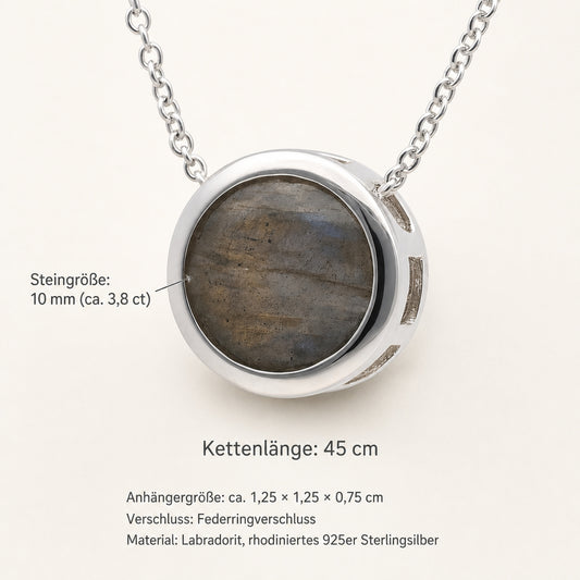 Labradorit Solitär-Anhänger mit Kette | 925er Silber | 45 cm