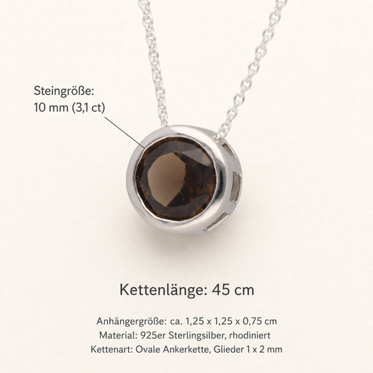 Rauchquarz Solitär-Anhänger mit Kette | 925er Silber | 45 cm
