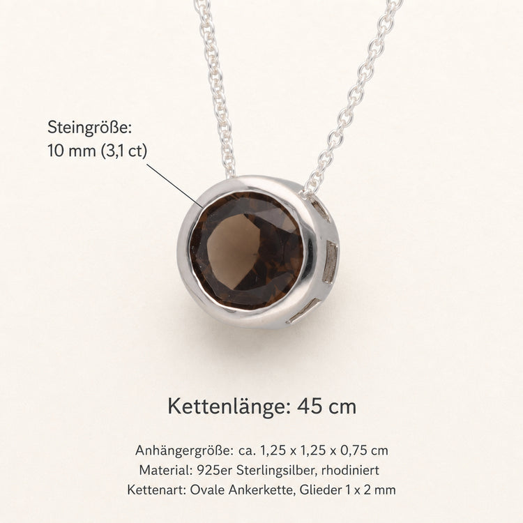 Rauchquarz Solitär-Anhänger mit Kette | 925er Silber | 45 cm