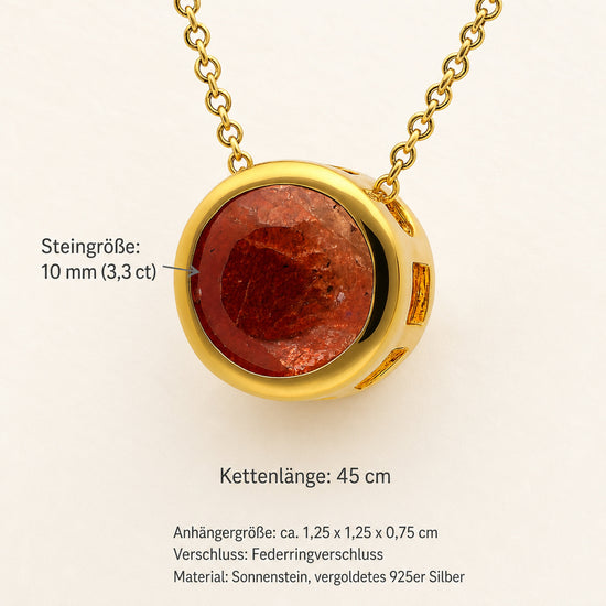 Sonnenstein Solitär-Anhänger mit Kette | vergoldetes 925er Silber | 45 cm