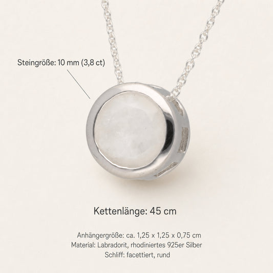 Regenbogen Mondstein Solitär-Anhänger mit Kette | 925er Silber