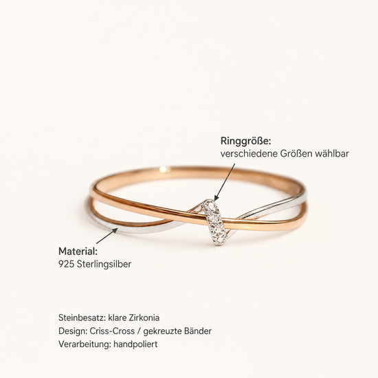 Sterlingsilber Ring Criss-Cross mit Zirkonia – 925er Silber