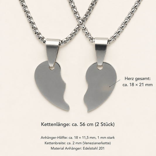 Freundschaftsketten 2er Set – gebrochenes Herz, Edelstahl, 56 cm