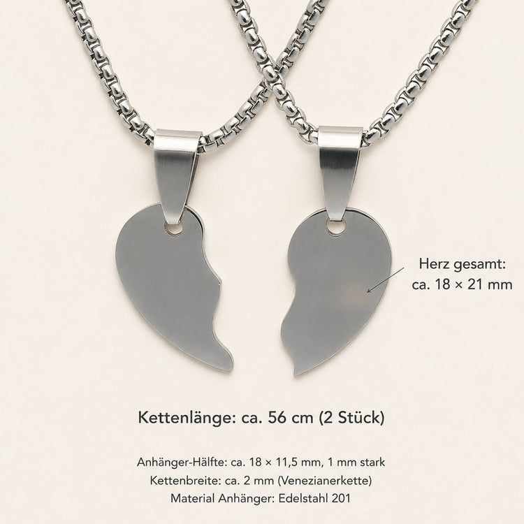 Freundschaftsketten 2er Set – gebrochenes Herz, Edelstahl, 56 cm
