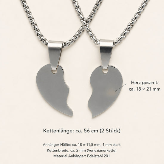 Freundschaftsketten 2er Set – gebrochenes Herz, Edelstahl, 56 cm