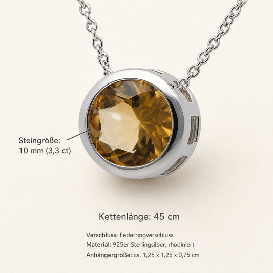 Citrin Solitär-Anhänger mit Kette | 925er Silber | 45 cm