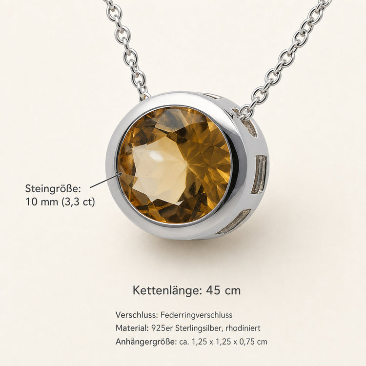 Citrin Solitär-Anhänger mit Kette | 925er Silber | 45 cm