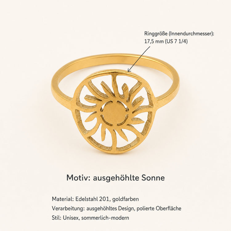 Edelstahl Sonnenring Gold – filigraner Sonnen-Ring, Größe 17,5 mm