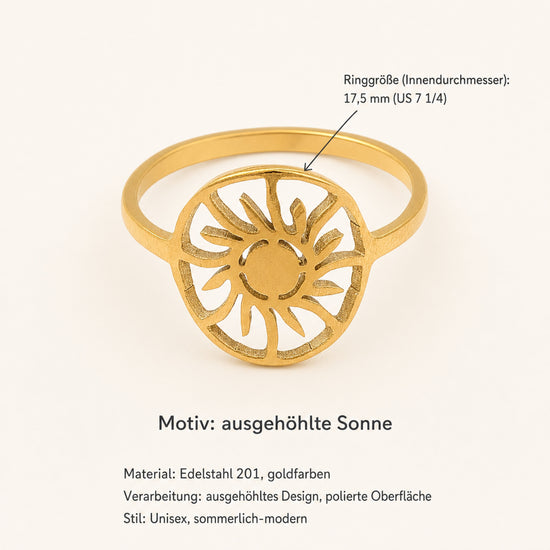 Edelstahl Sonnenring Gold – filigraner Sonnen-Ring, Größe 17,5 mm