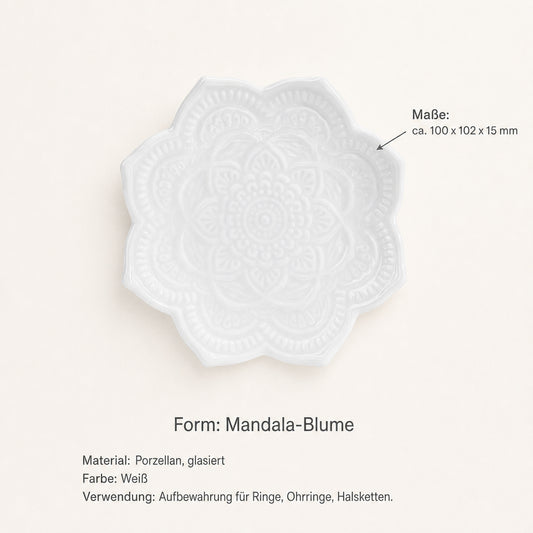 Schmuckteller Porzellan Mandala-Blume, weiß, ca. 10 cm