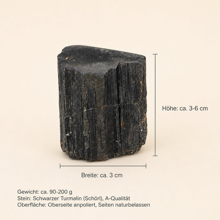 Turmalin, schwarz (Schörl) Rohstein anpoliert | A-Qualität | 3-6 cm