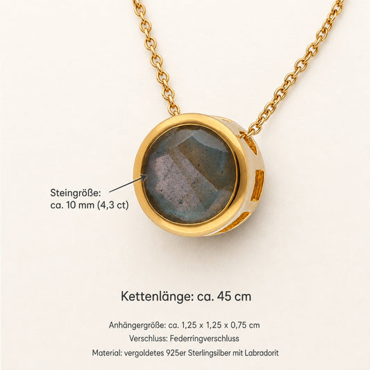 Labradorit Solitär-Anhänger mit Kette | vergoldetes 925er Silber | 45 cm