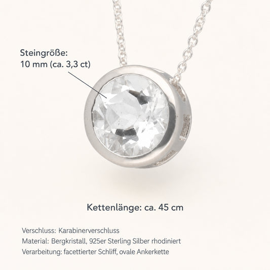 Bergkristall Solitär-Anhänger mit Kette | 925er Silber | 45 cm