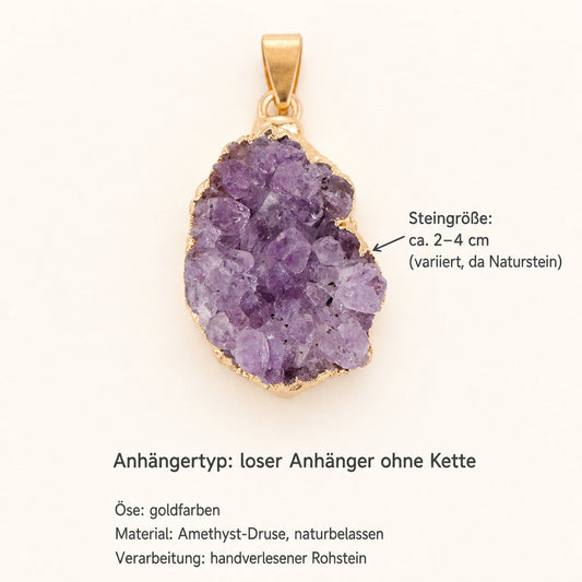 Amethyst-Drusen Rohstein Anhänger gold – Naturstein Kettenanhänger
