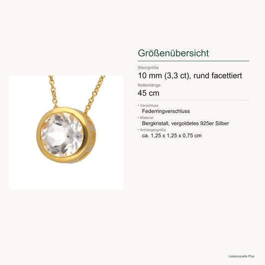 Bergkristall Solitär-Anhänger mit Kette | vergoldetes 925er Silber | 45 cm
