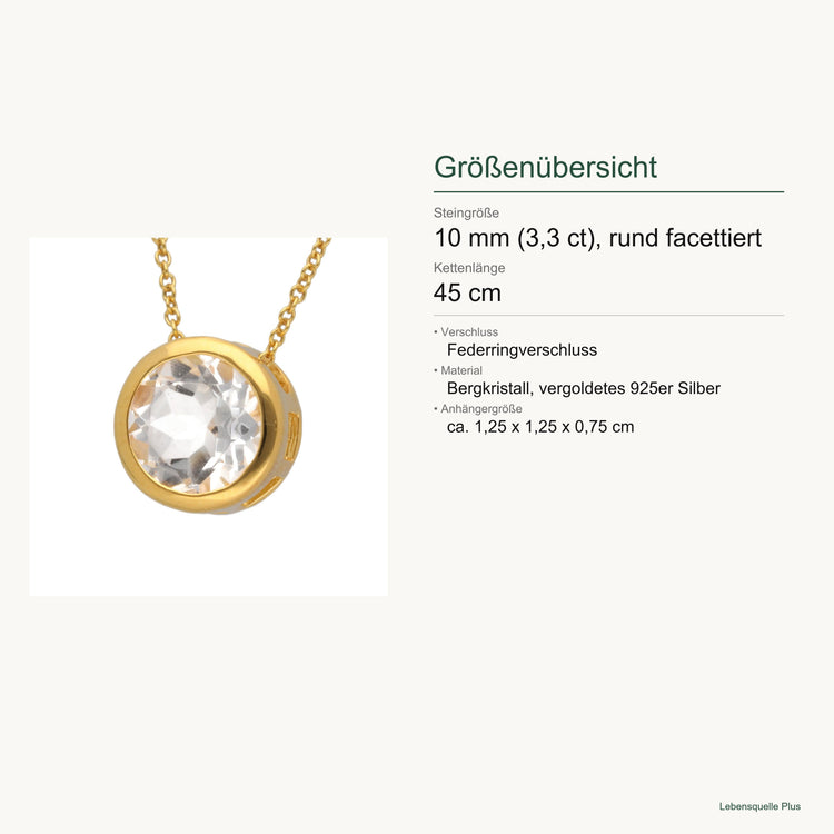 Bergkristall Solitär-Anhänger mit Kette | vergoldetes 925er Silber | 45 cm