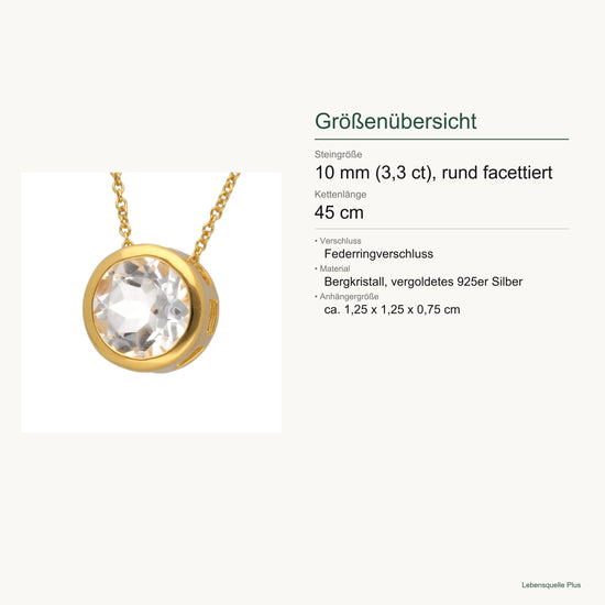 Bergkristall Solitär-Anhänger mit Kette | vergoldetes 925er Silber | 45 cm