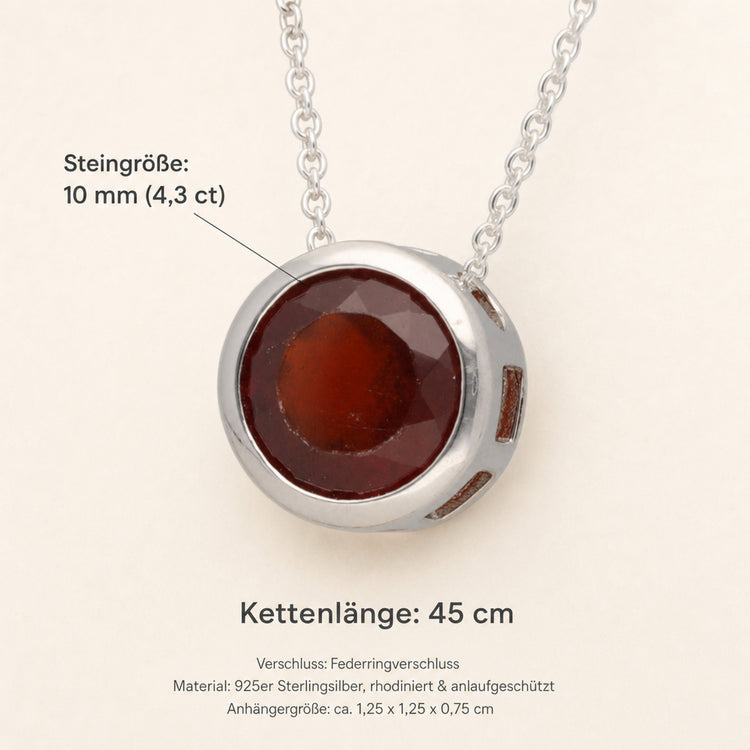Granat Solitär-Anhänger mit Kette | 925er Silber | 45 cm