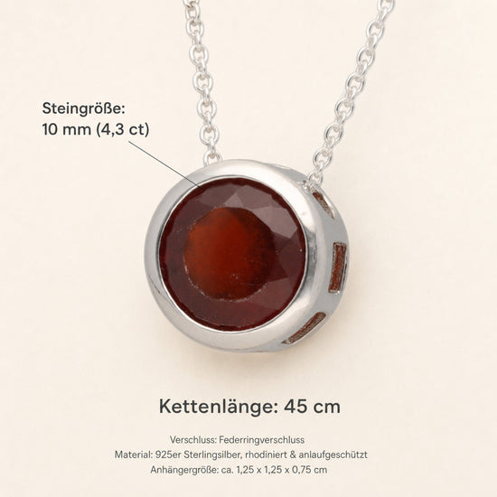 Granat Solitär-Anhänger mit Kette | 925er Silber | 45 cm