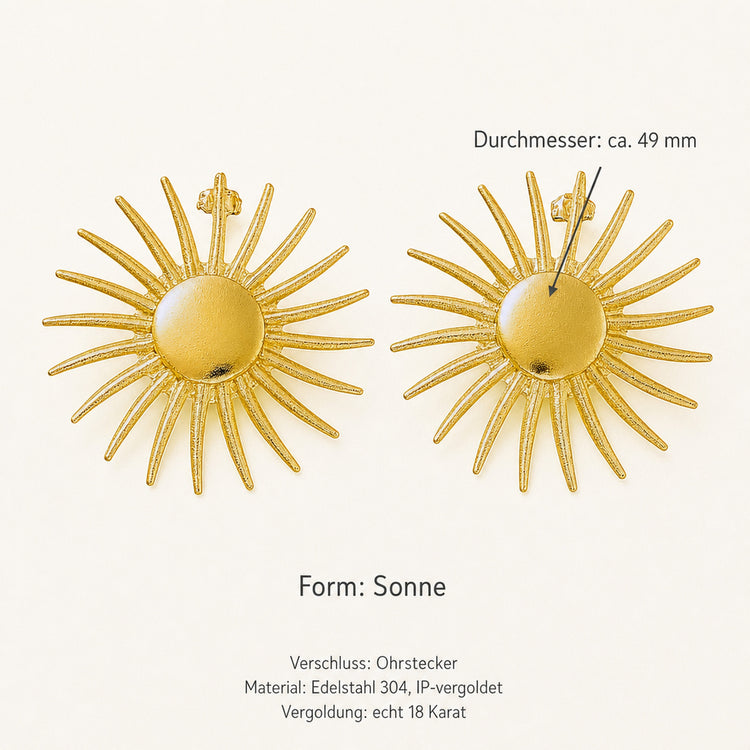 Sonnenohrstecker 18K vergoldet – Sonnenform 49 mm, Edelstahl