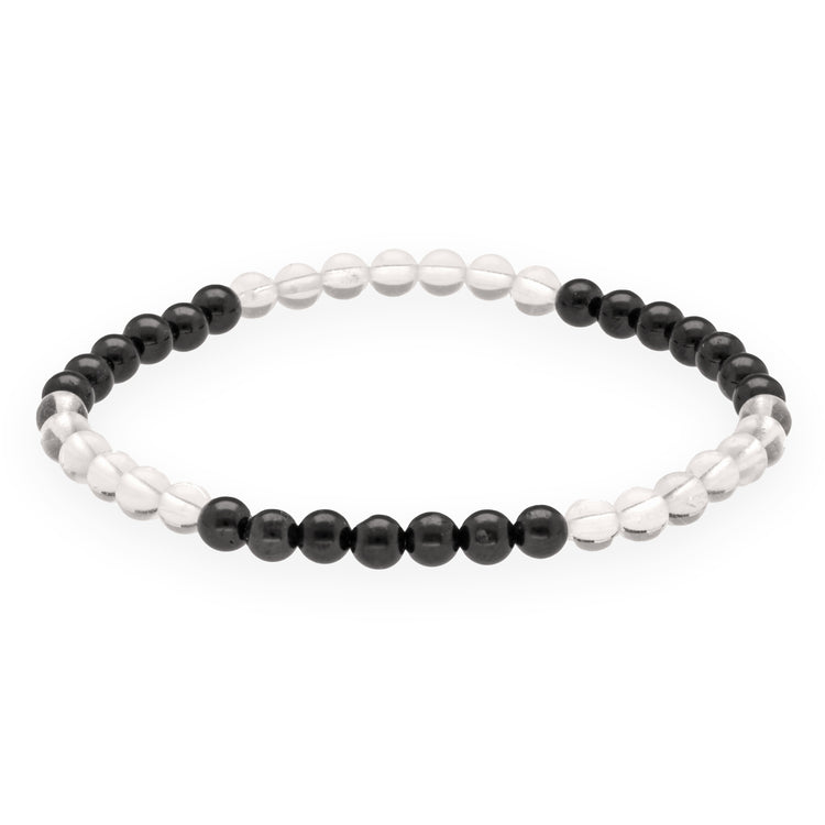 Rock crystal+Tourmaline/Schorl Mini Bead Bracelet | 4 mm