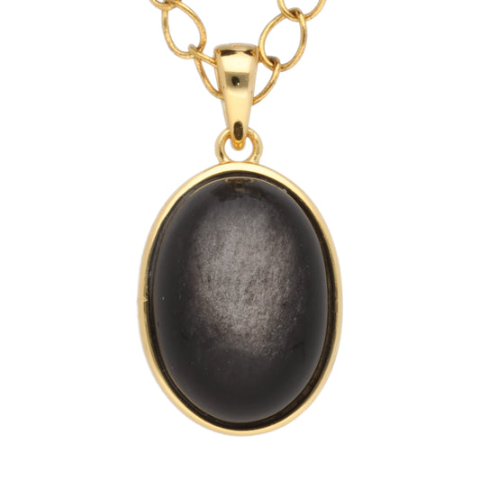 Silberobsidian Anhänger (oval) in vergoldetem Silber gefasst