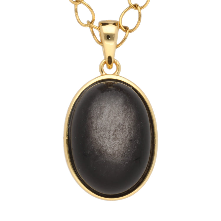 Silberobsidian Anhänger (oval) in vergoldetem Silber gefasst