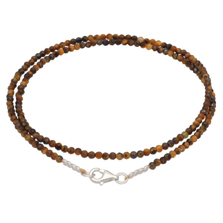 Tigerauge 2 mm Perlenkette facettiert | 45 cm + Silberverschluss