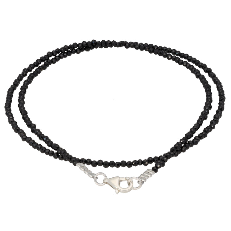 Turmalin, schwarz 2 mm Perlenkette facettiert | 45 cm + Silberverschluss