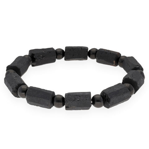Kristallarmband mit Kugelelement 19 cm | Turmalin, schwarz (Schörl) | 6 mm Perlen