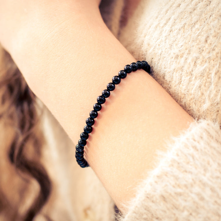 Turmalin, schwarz (Schörl) Mini-Kugelarmband | 4 mm