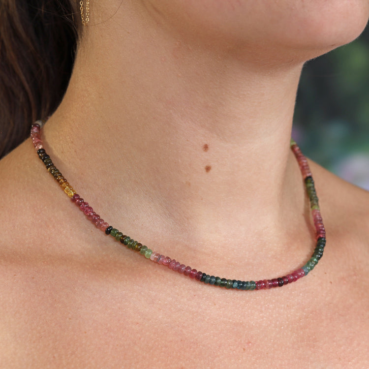 Collier en tourmaline multicolore facettée | 45 cm + fermoir
