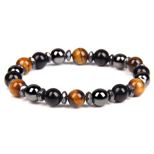 Herren-Armband Hämatit & Tigerauge — Stretch, 6 mm/18 cm oder 8 mm/19 cm – 8 mm Perlen / 19 cm