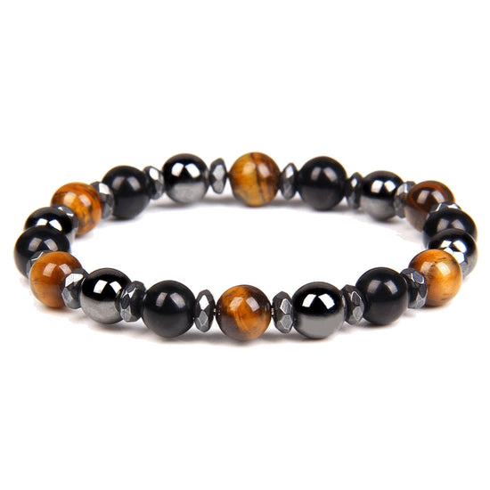 Herren-Armband Hämatit & Tigerauge — Stretch, 6 mm/18 cm oder 8 mm/19 cm – 8 mm Perlen / 19 cm