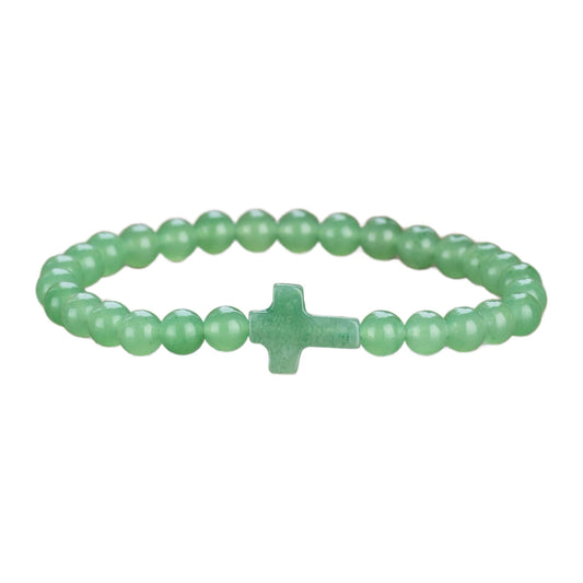 Edelstein-Armband mit Steinkreuz — 6 mm Perlen, elastisch – Grüner Aventurin