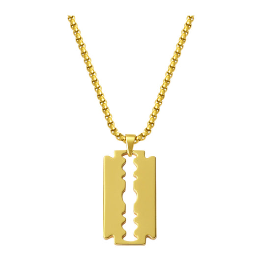 Rasierklingen-Anhänger — Edelstahl, Kette 55 cm – Gold