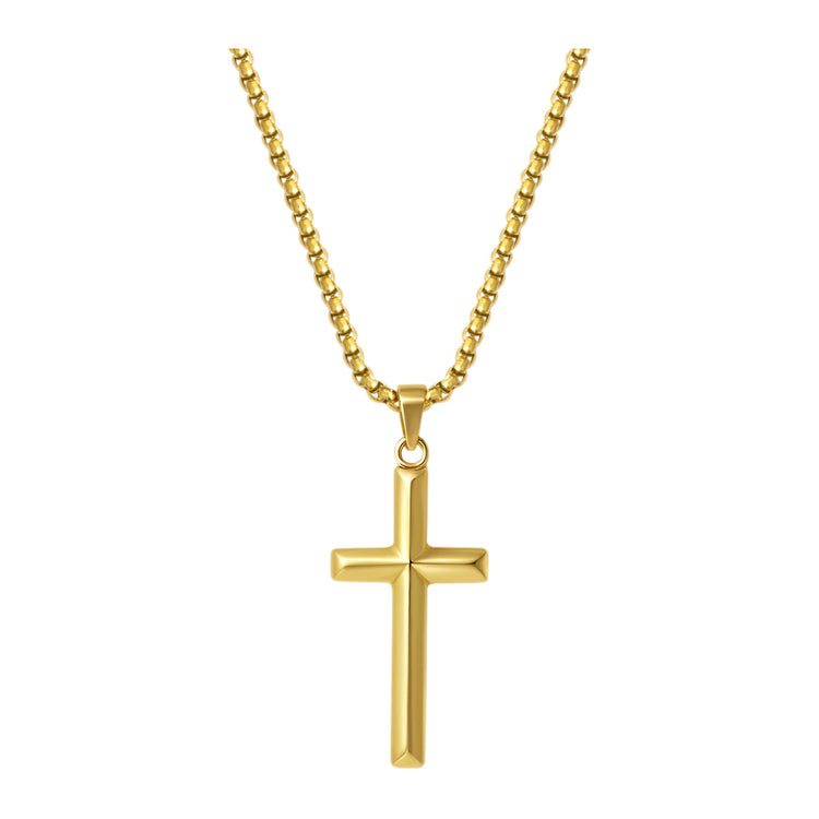 Kreuz-Anhänger klassisch 45 mm — Edelstahl, Kette 55 cm – Gold