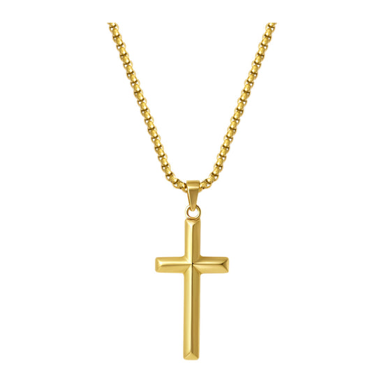 Kreuz-Anhänger klassisch 45 mm — Edelstahl, Kette 55 cm – Gold