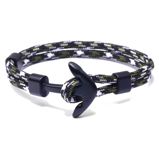 Segeltau-Armband mit Anker — Grün gemustert