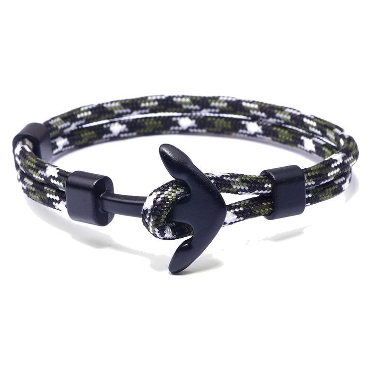 Segeltau-Armband mit Anker — Grün gemustert