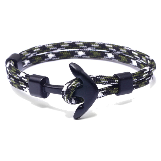 Segeltau-Armband mit Anker — Grün gemustert